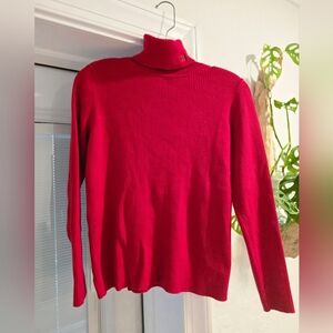 Ralph Lauren Red Ribbed Turtleneck Sweater Top Womens Size Medium